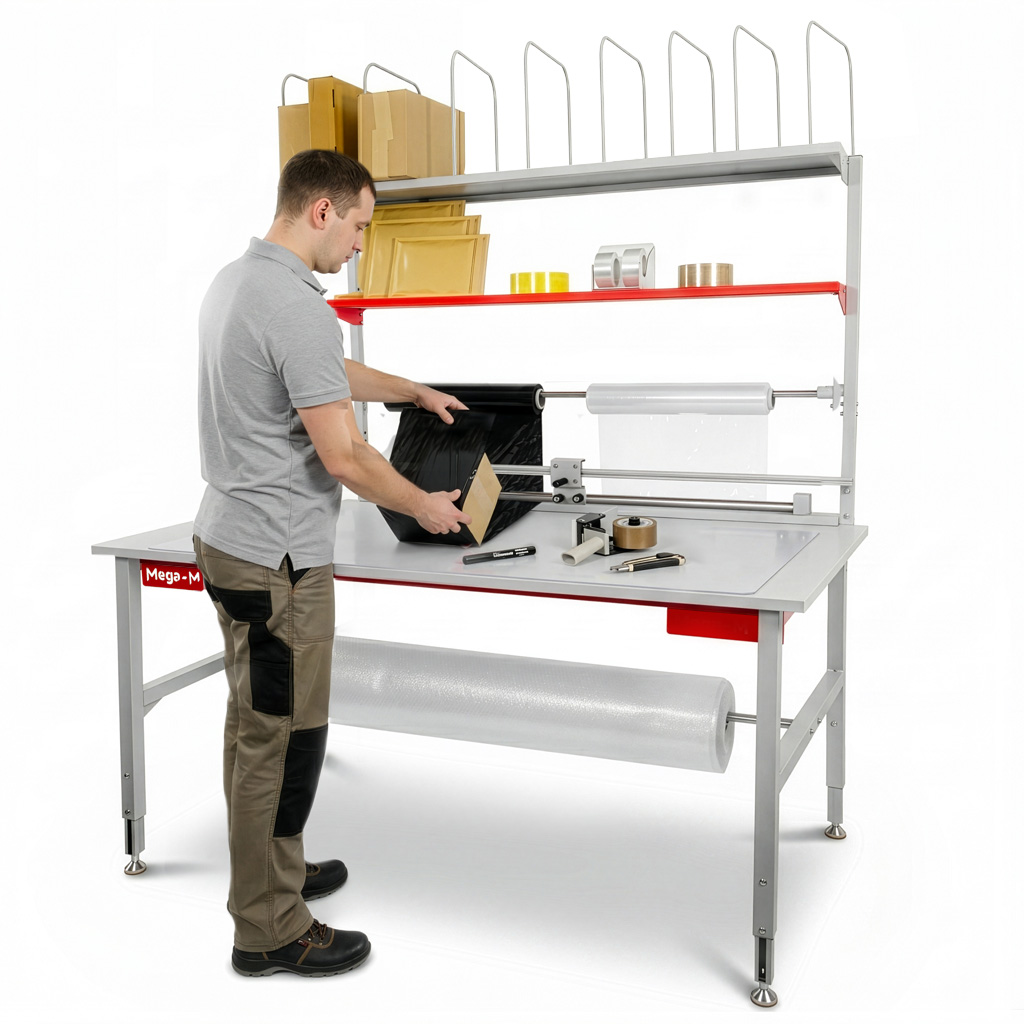Mega-M S-200 Tavolo Imballaggio 200x80 cm Regolabile con Alzata