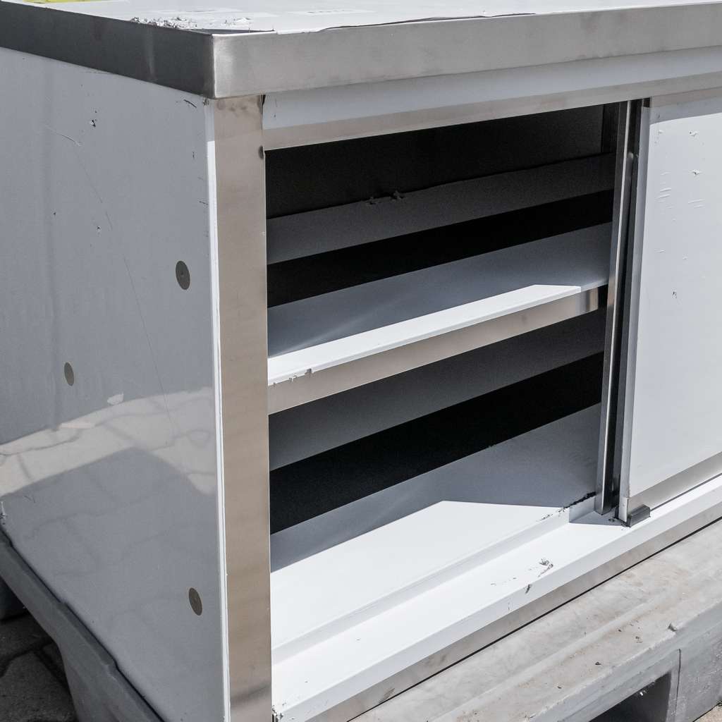 Mega-M tavolo inox 120x60x85 cm centrale con armadio revisionato