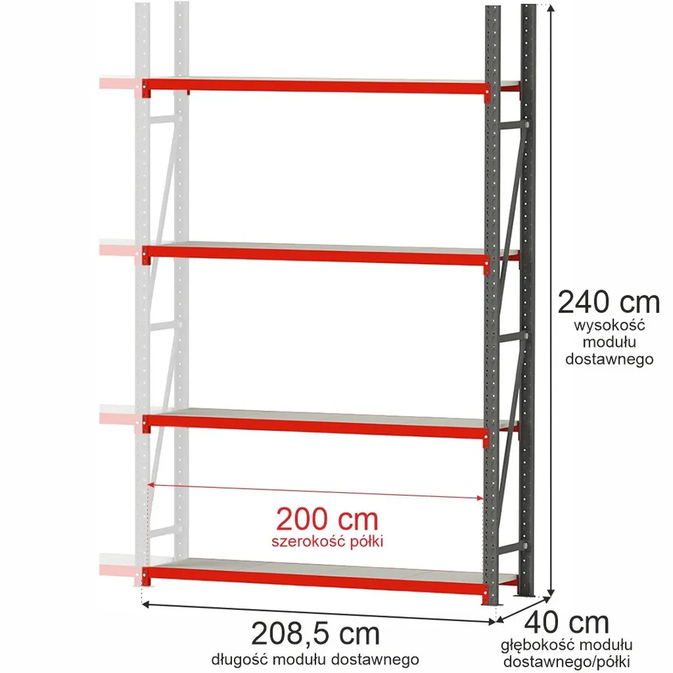 Mega-M Fortis scaffale metallo 4 ripiani 240x208,5x40 aggiuntivo