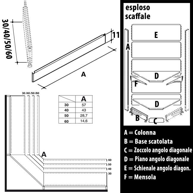 Agosistem Angolo Diagonale zoccolo scaffalatura bianco RAL 9010