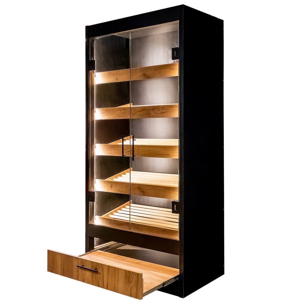 Mega-M scaffale portapane vetro 100x58x205 nero rovere LED