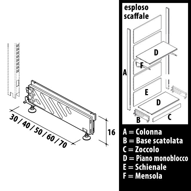 Agosistem base bassa scatolata scaffale bianco Ral 9010