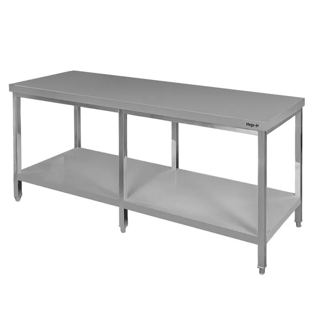Mega-M Tavolo Inox 180x70x85 cm con Ripiano 6 Gambe