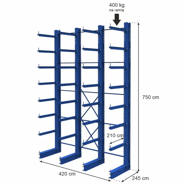 Stow scaffale cantilever monofronte H 750 cm 4 campate