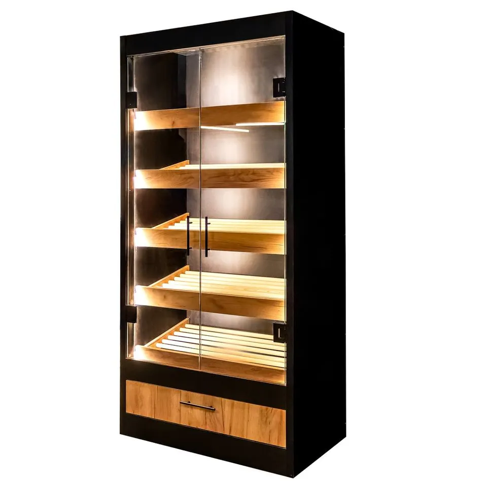 Mega-M scaffale portapane vetro 100x58x205 nero rovere LED