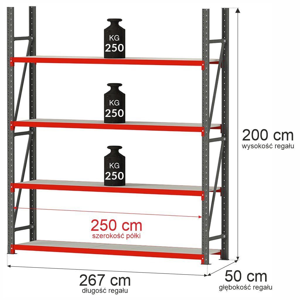 Mega-M Fortis scaffale metallo 4 ripiani 200x267x50 cm