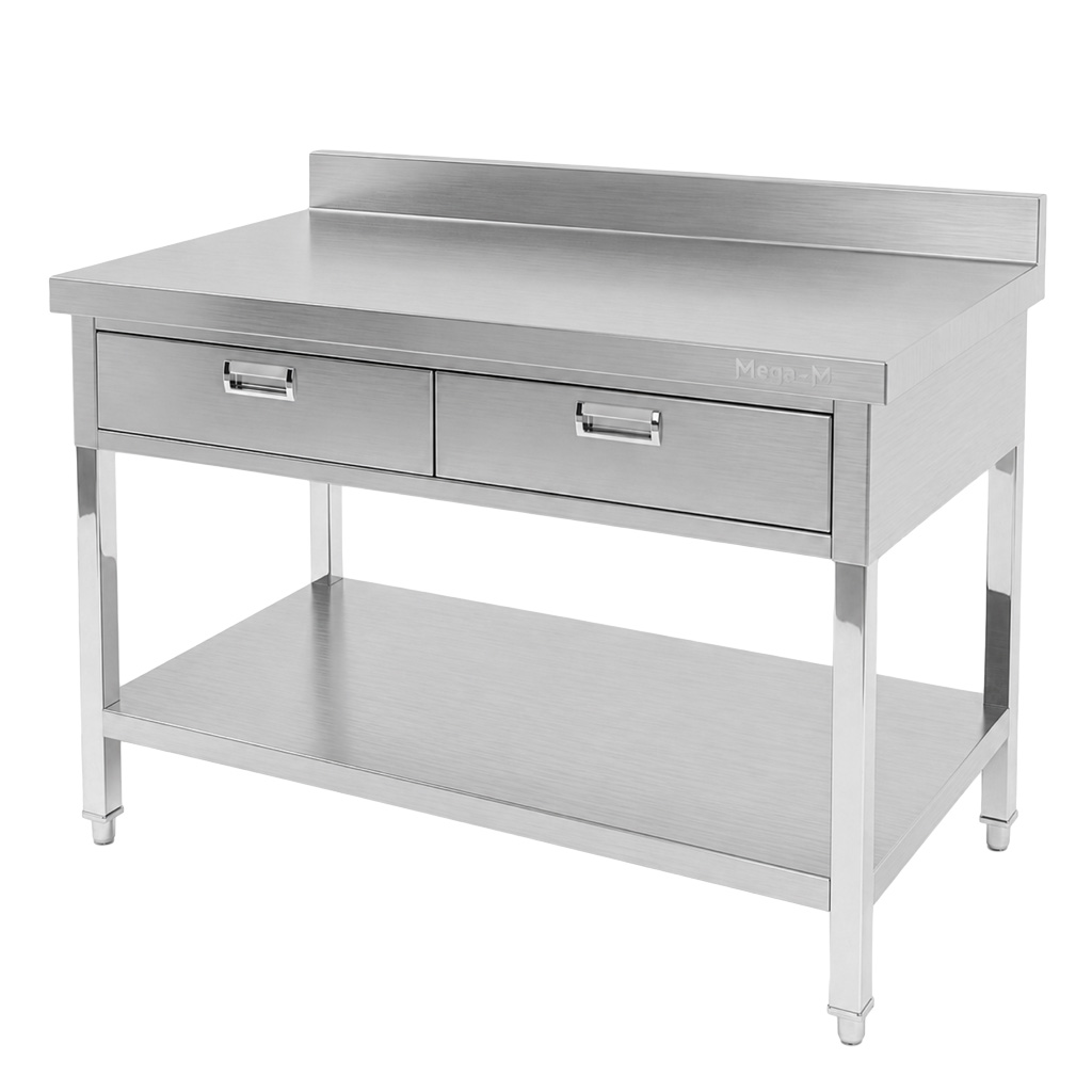 Mega-M X tavolo inox 100x70x85 cm 2 cassetti ripiano
