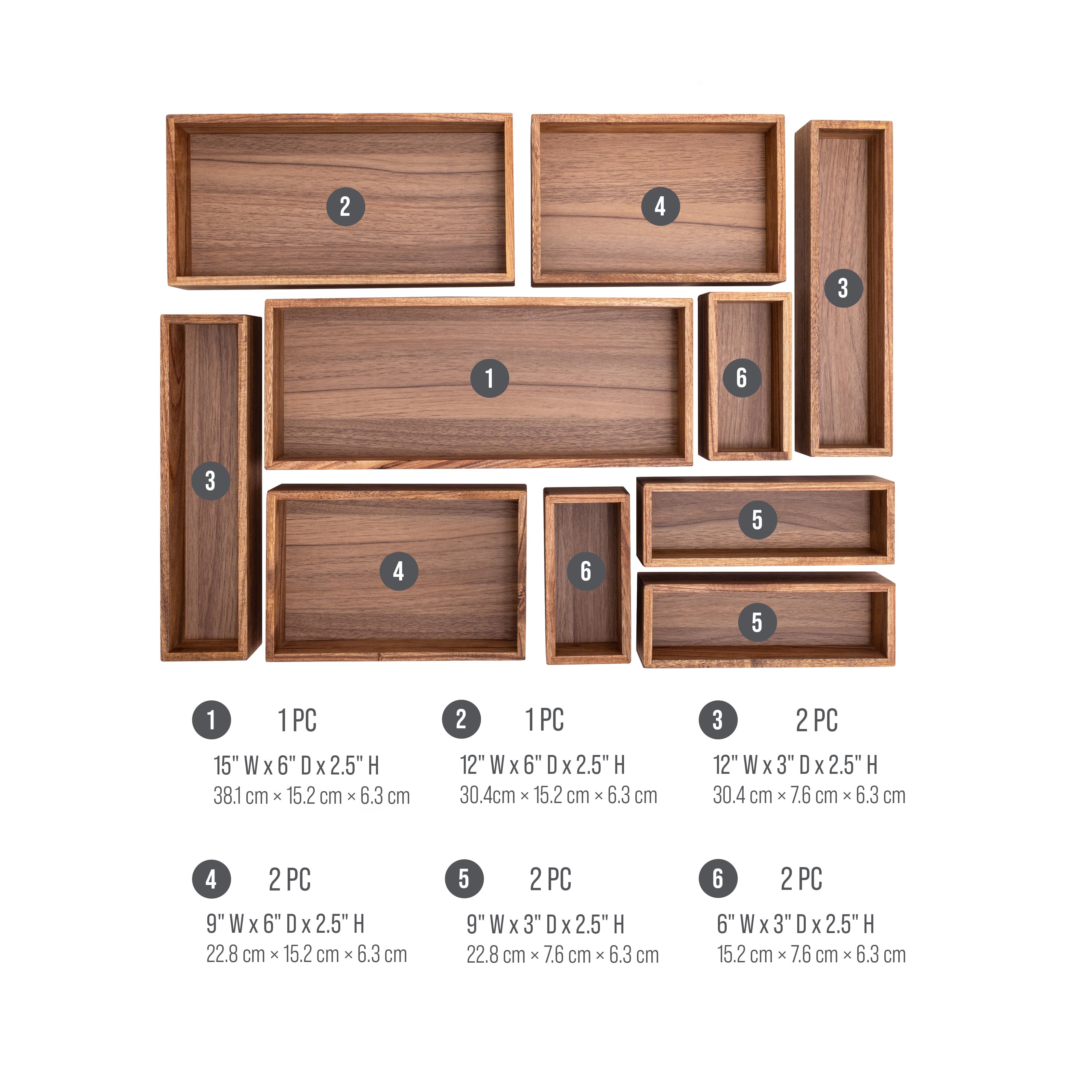Seville Classics Acacia set organizer 10 pezzi legno cassetti