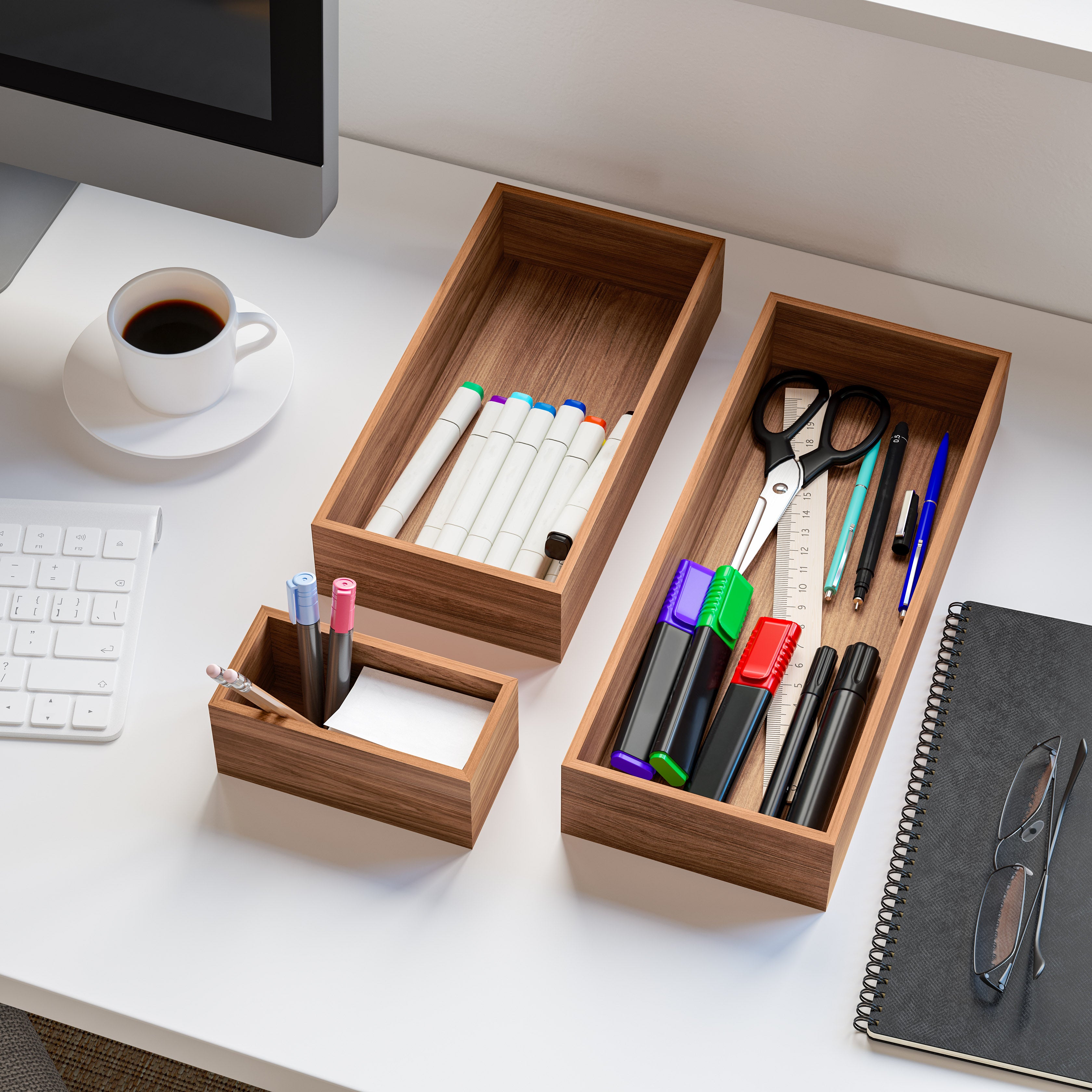 Seville Classics Acacia set organizer 10 pezzi legno cassetti
