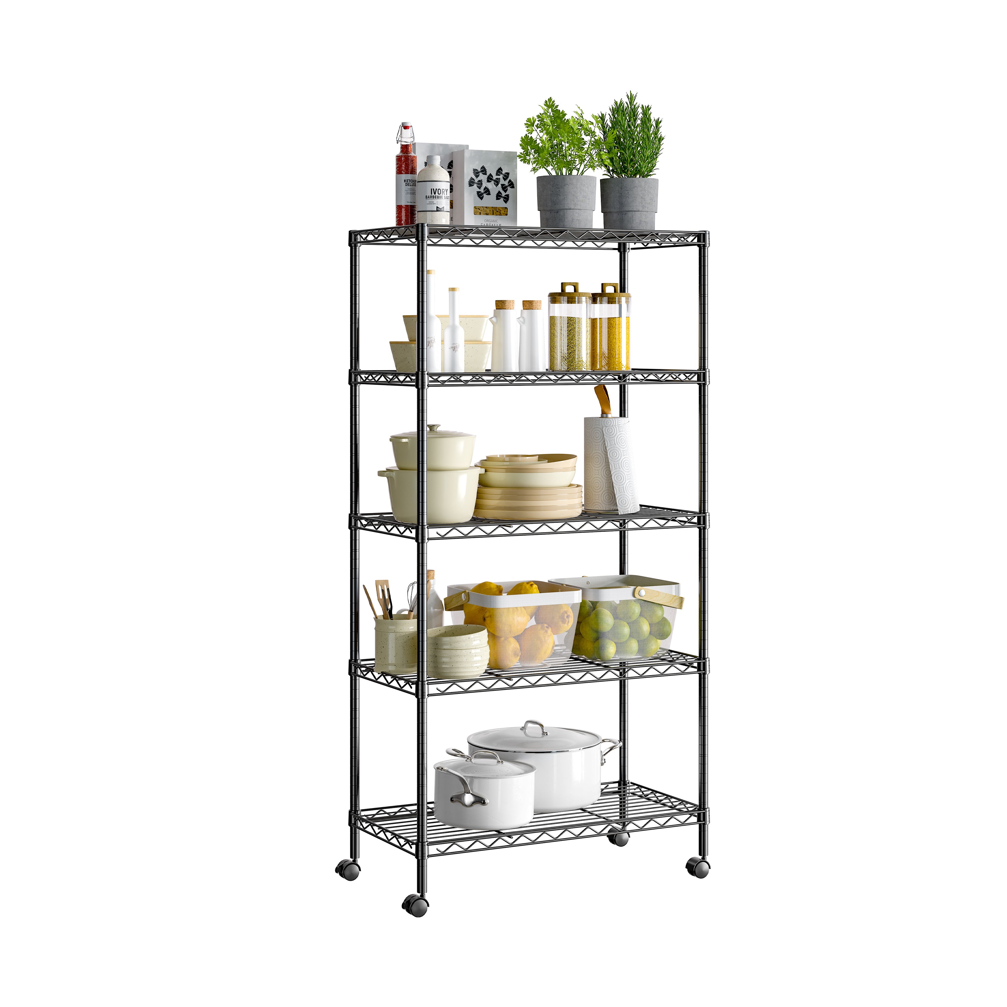Seville Classics scaffale metallo nero 5 ripiani 76x35x152 cm