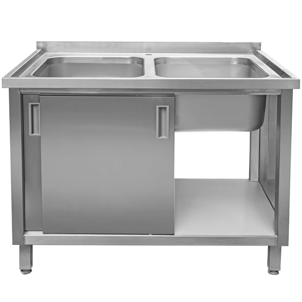 Mega-M 120x70x85 lavello gastronomico due vasche con armadio inox