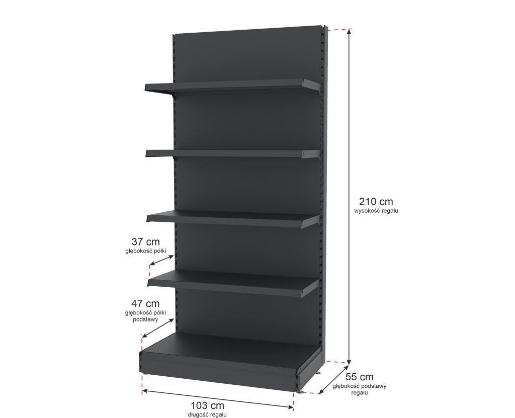 Mega-M Merkury II scaffale negozio parete H210 L103 cm grafite