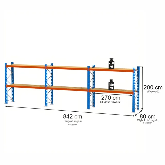 Mega-M XR scaffale magazzino 6 ripiani 842x80x200 250 kg