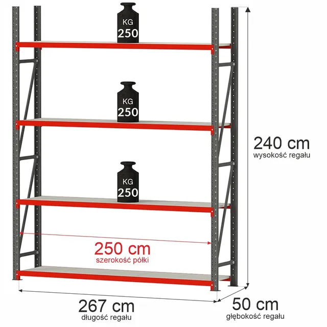 Mega-M Fortis Scaffale Metallo 240x267x50 4 Ripiani