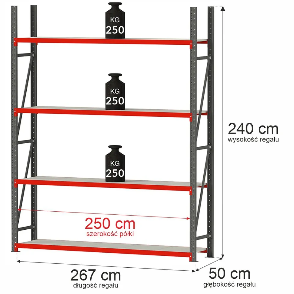 Mega-M Fortis Scaffale Metallo 240x267x50 4 Ripiani