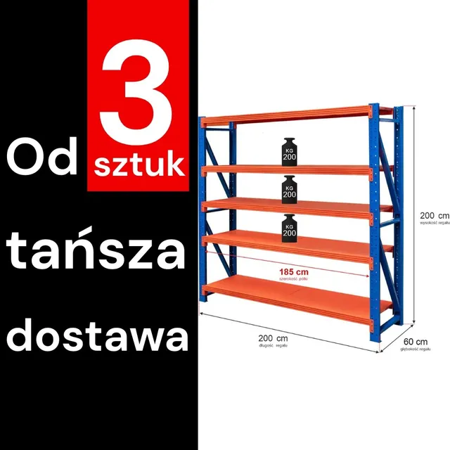 Mega-M Fortis Light scaffale metallo 5 ripiani 200x200x60 200 kg