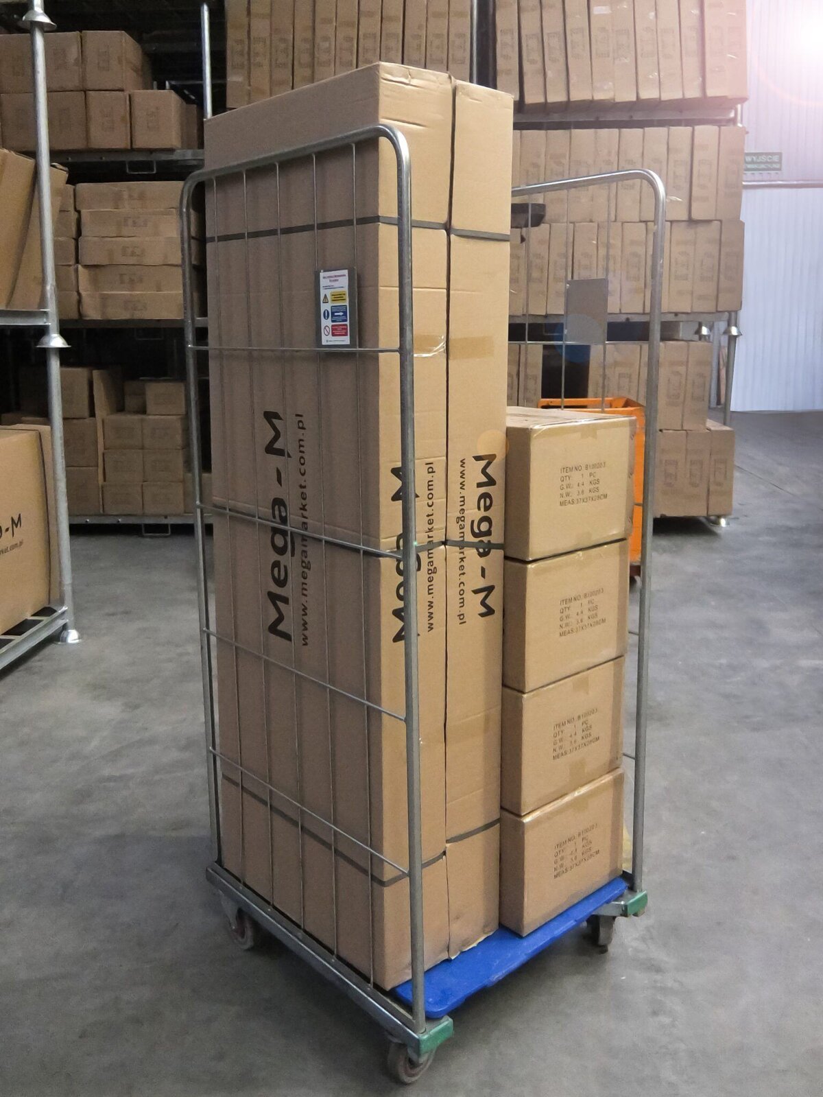 Roll container a gabbia blu pieghevole base plastica
