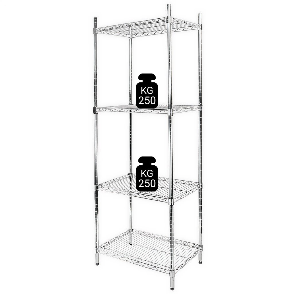 Mega-M scaffale cromato 4 ripiani rete 60x45x180 cm portata alta