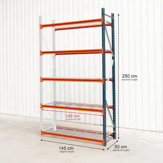 Mecalux M7 Scaffale 250x145x50 5 Ripiani Modulo Aggiuntivo