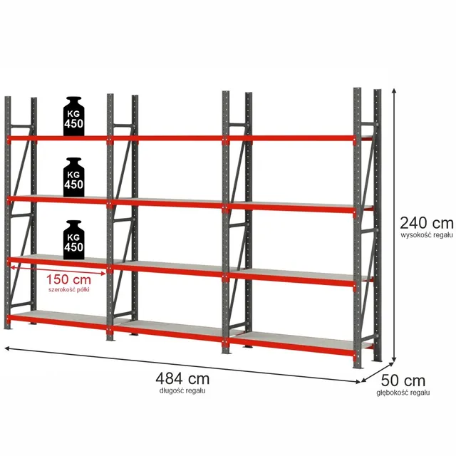 Mega-M Fortis H-240 L-484 G-50 scaffale magazzino 12 ripiani 450 kg