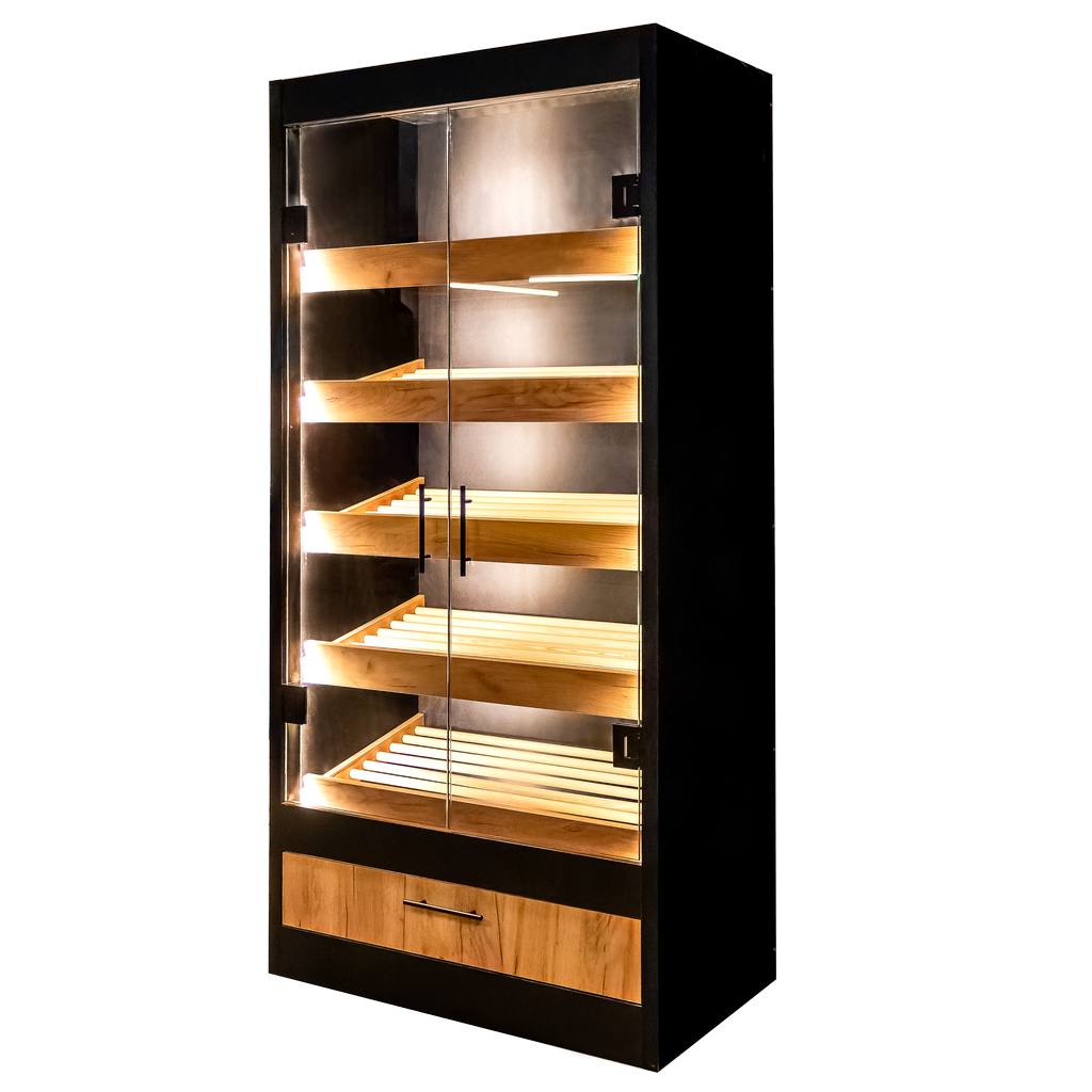 Mega-M scaffale portapane vetro 100x58x205 nero rovere LED