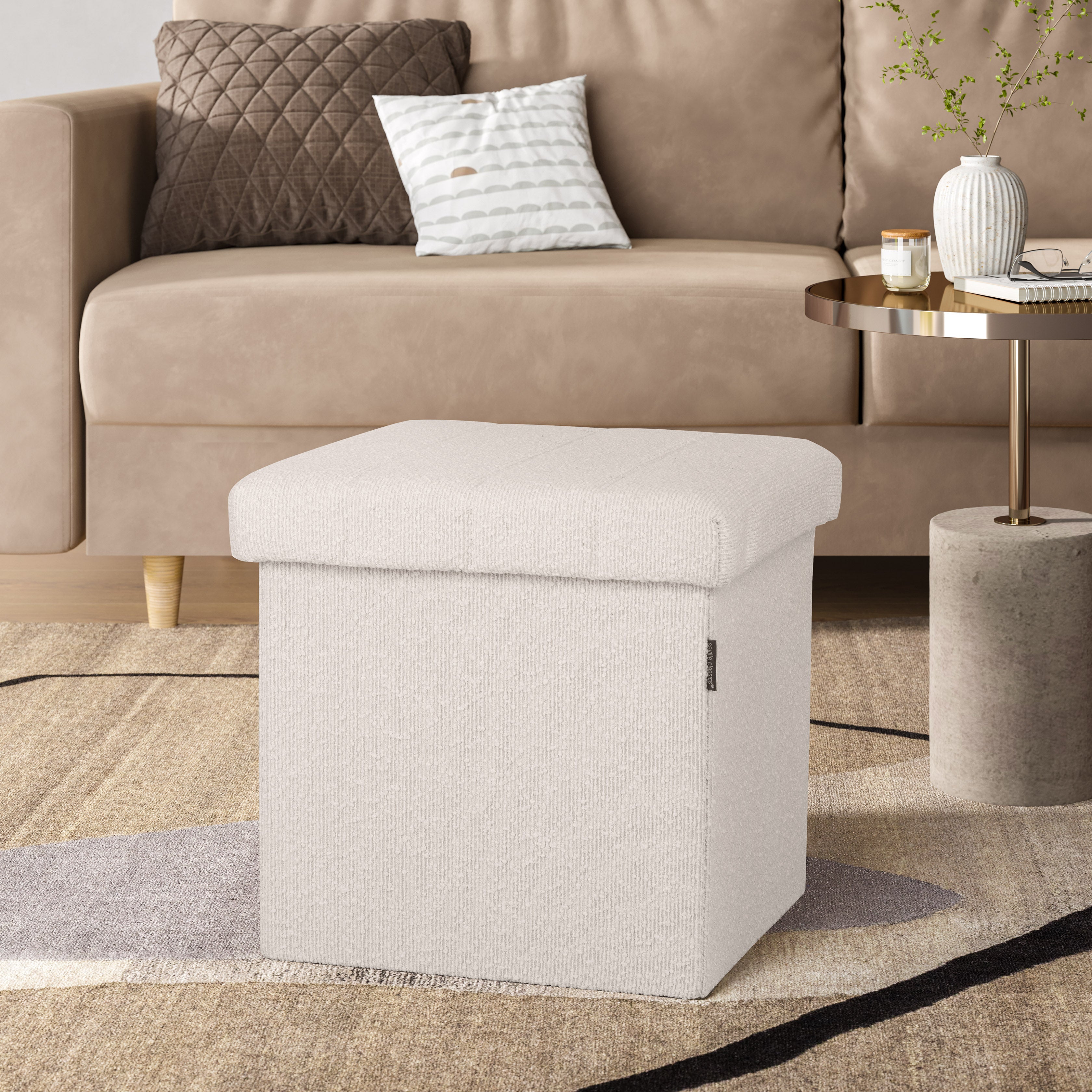 Seville Classics Pouf Contenitore Tondo Bianco Bouclé