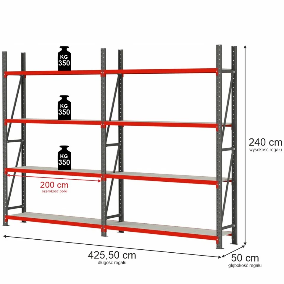 Mega-M Fortis scaffale magazzino 8 ripiani 240x425,5x50 cm