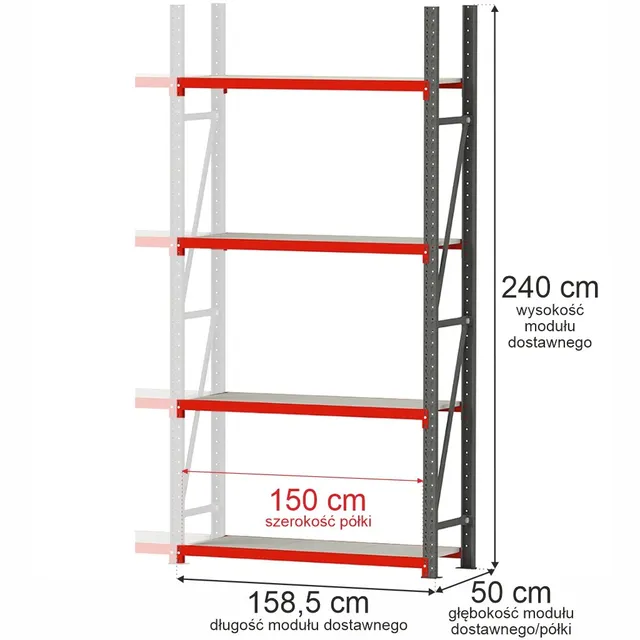 Mega-M Fortis scaffale metallo 4 ripiani 240x158,5x50 aggiuntivo