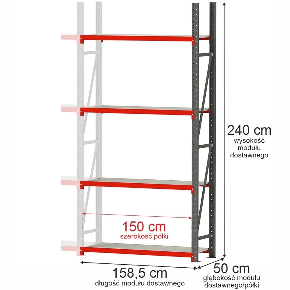 Mega-M Fortis scaffale metallo 4 ripiani 240x158,5x50 aggiuntivo