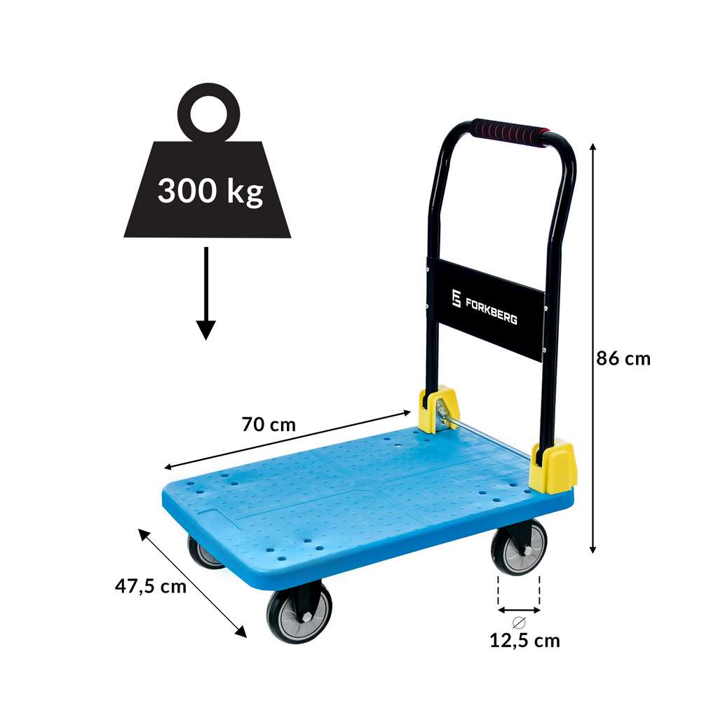 Forkberg 300 kg carrello piattaforma pieghevole blu HDPE