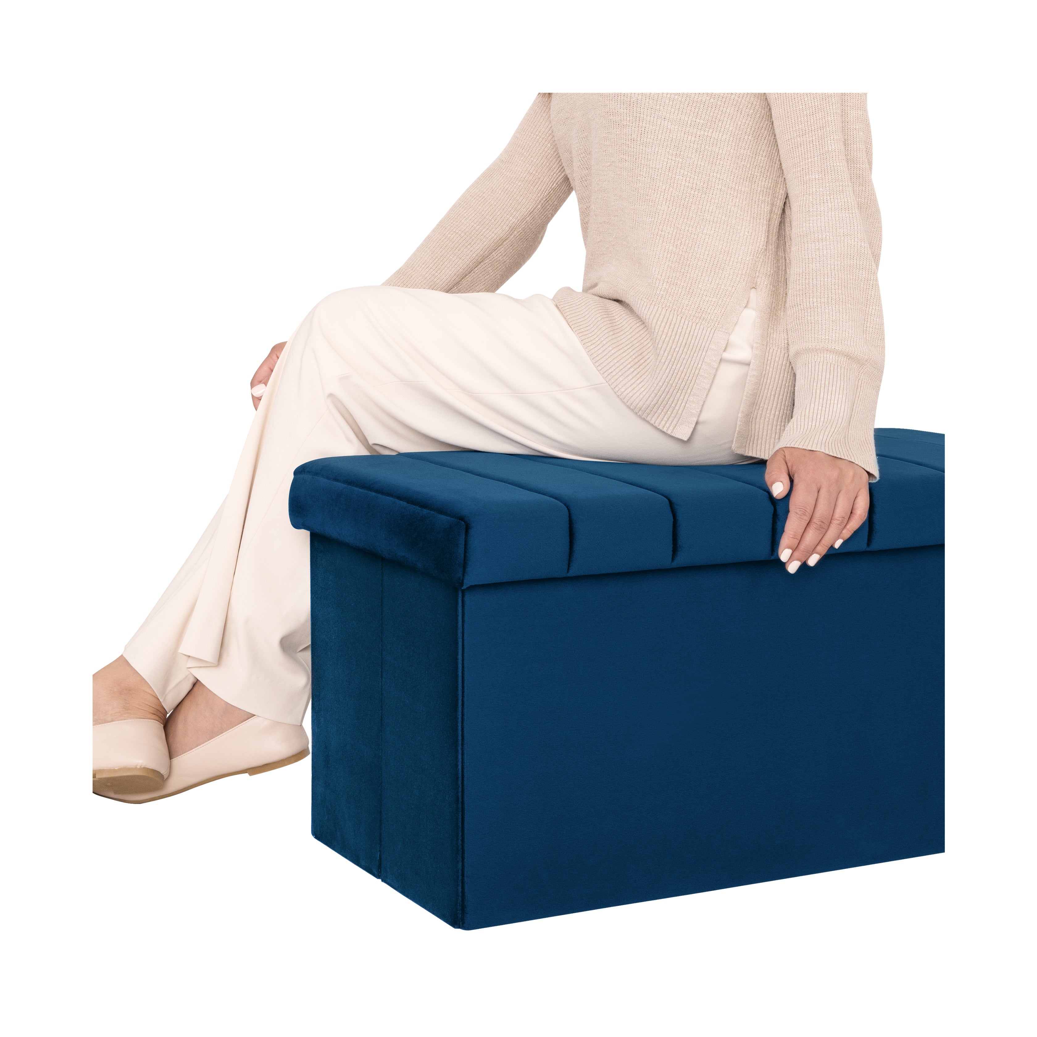 Seville Classics baule contenitore velluto blu 76 cm pieghevole