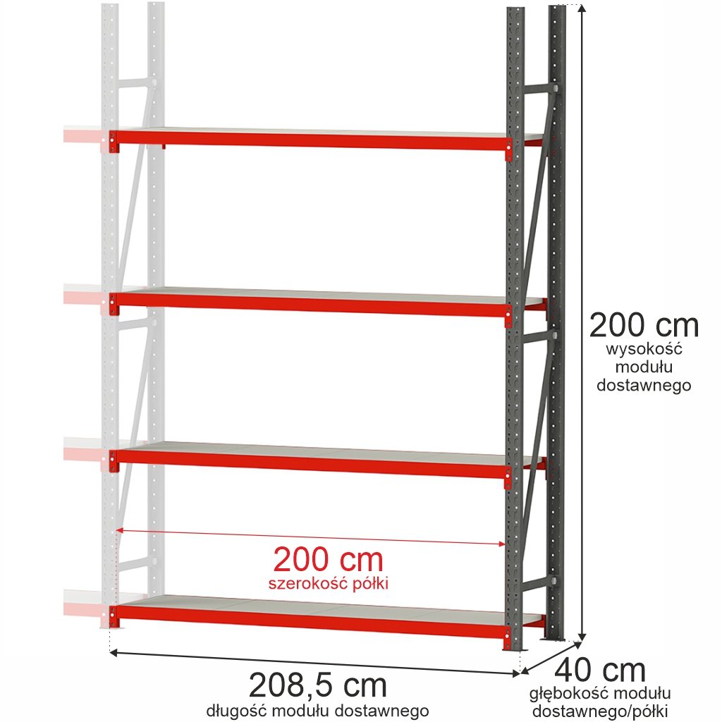 Mega-M Fortis scaffale magazzino 200x208,5x40 cm 4 ripiani aggiuntivo