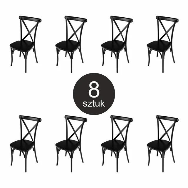 FURVERO BOHO Sedia Banchetto Legno Faggio Nera Set 8 pz