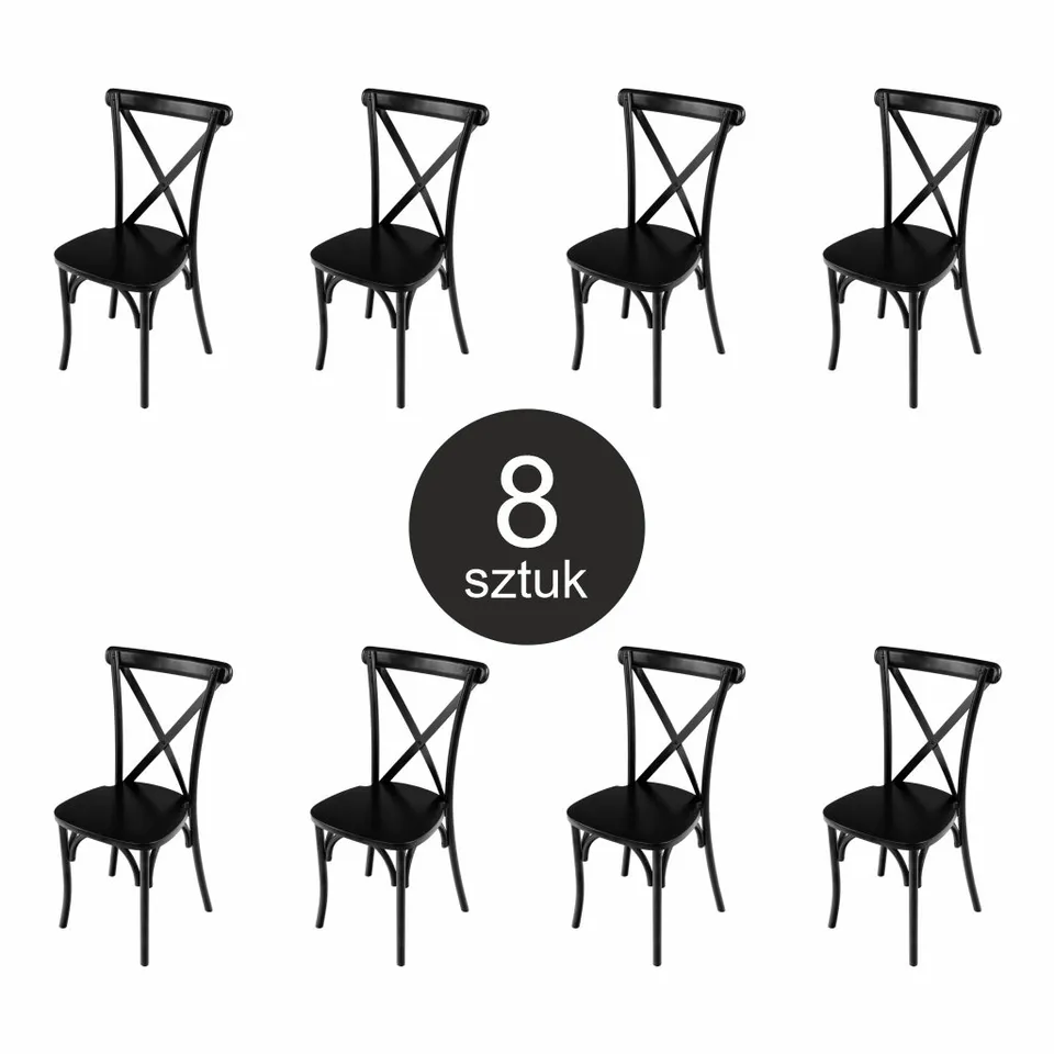 FURVERO BOHO Sedia Banchetto Legno Faggio Nera Set 8 pz