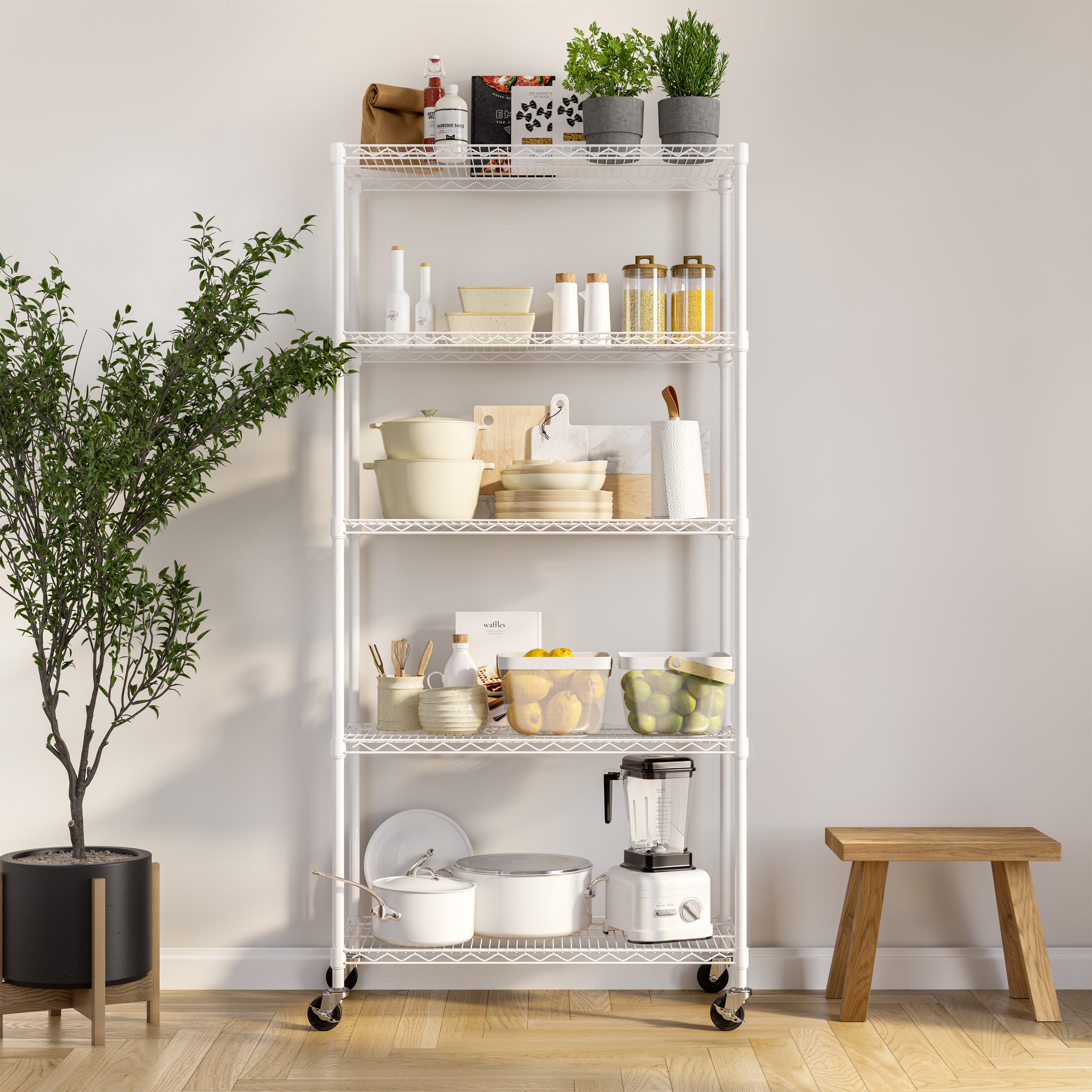 Seville Classics Scaffale Filo Acciaio 5 Ripiani Bianco 91x36 cm
