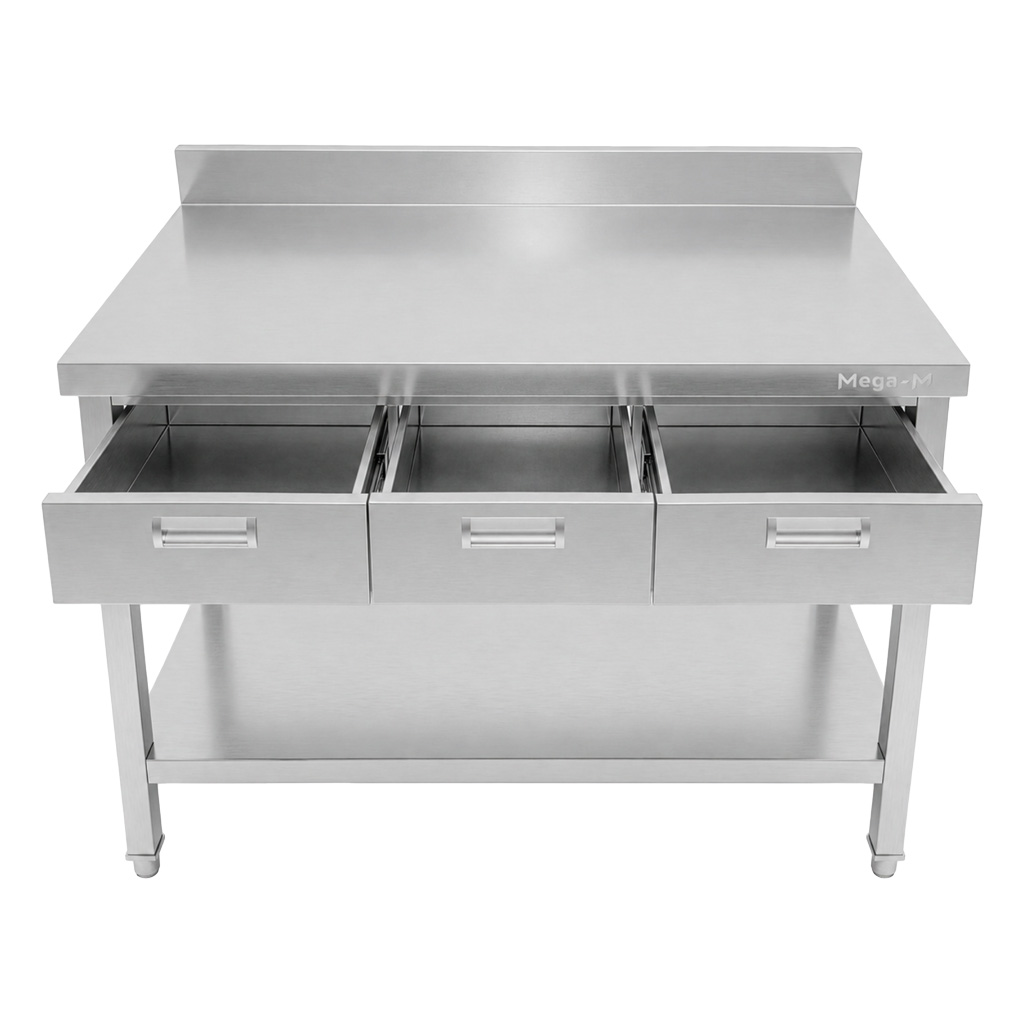 Mega-M X Tavolo Inox 100x70x85 cm con 3 Cassetti
