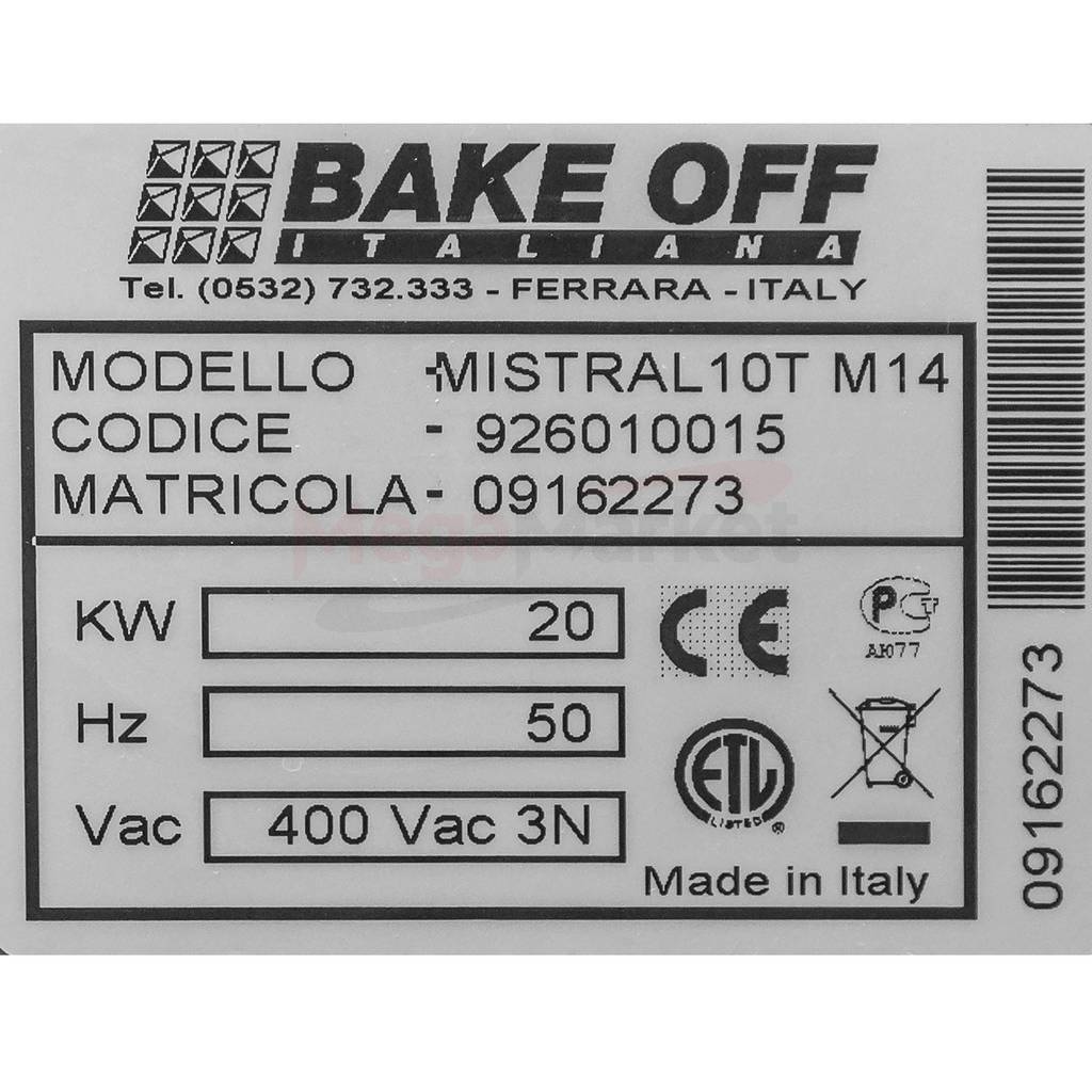 Bake Off Italiana Mistral 10T M14 forno vapore 10 teglie