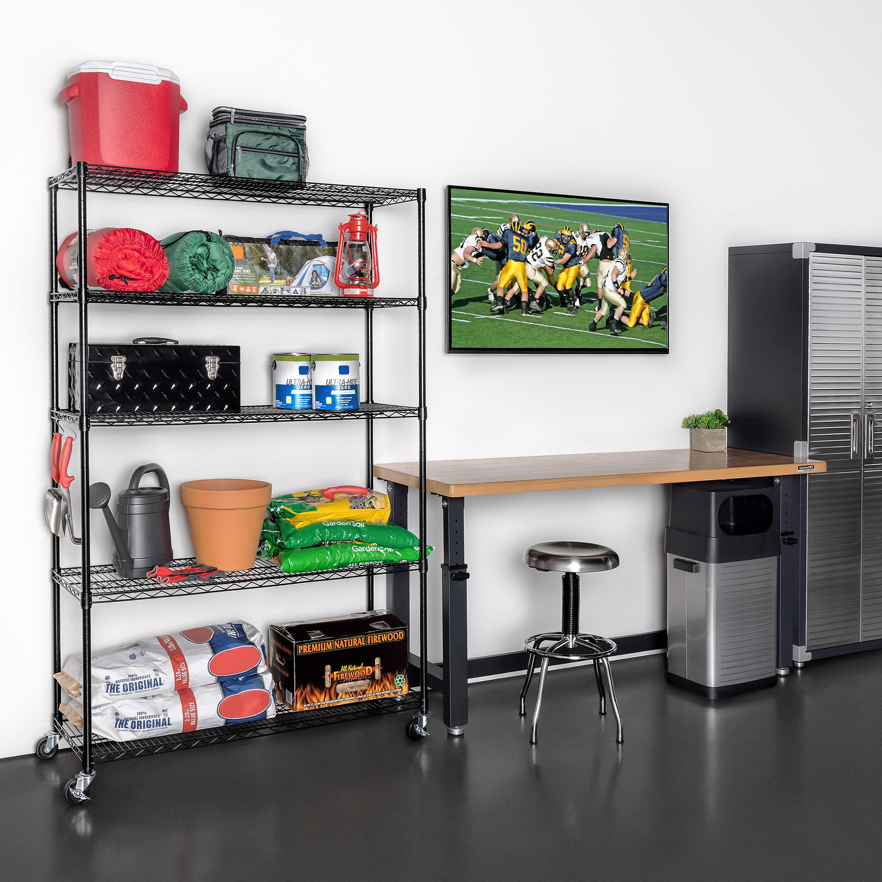 Seville Classics UltraDurable scaffale acciaio 5 ripiani nero ruote