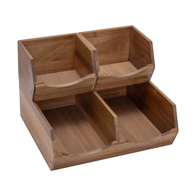 Seville Classics Set 3 Organizer Acacia Impilabili Legno