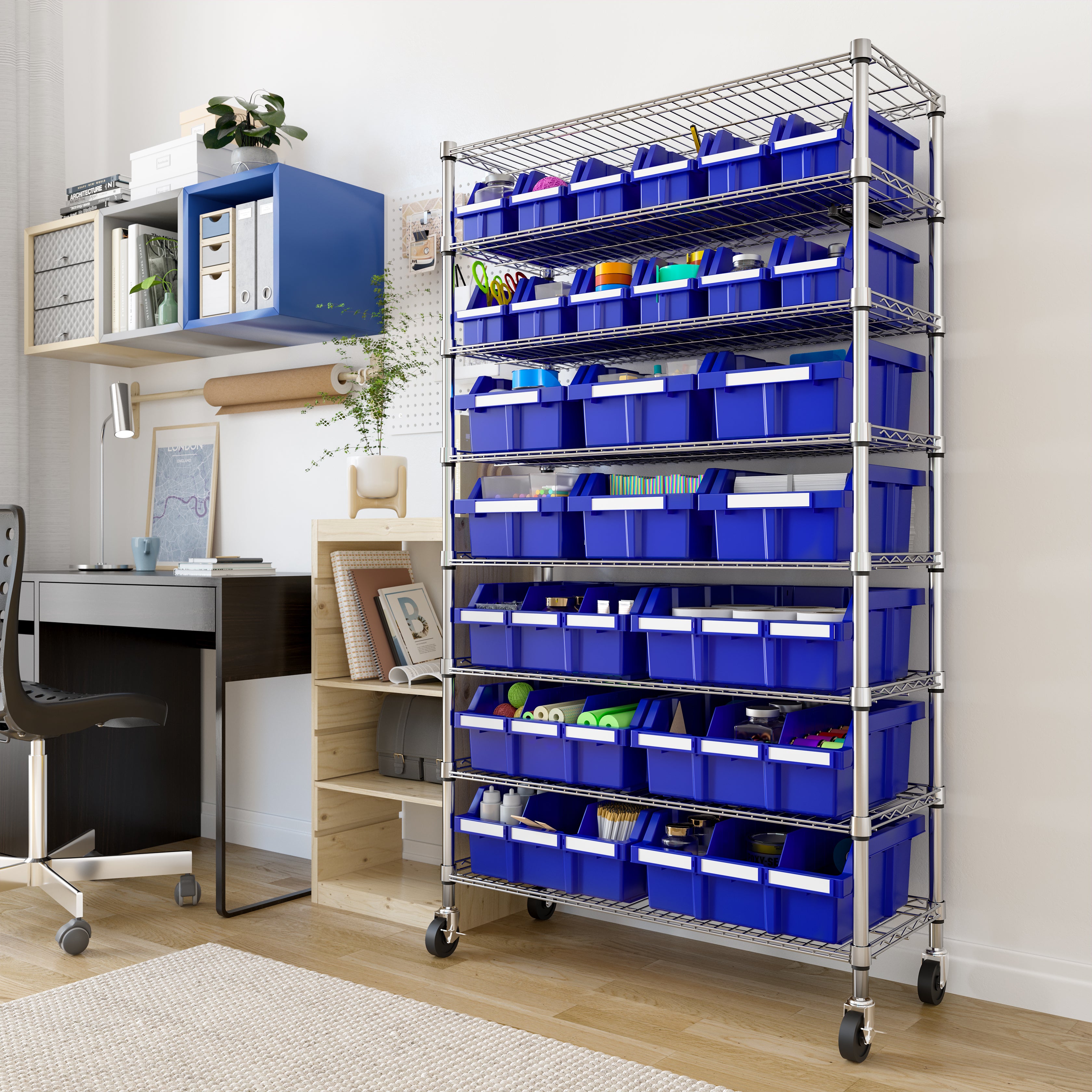 Seville Classics scaffale 24 box blu 8 ripiani 91x36 cm