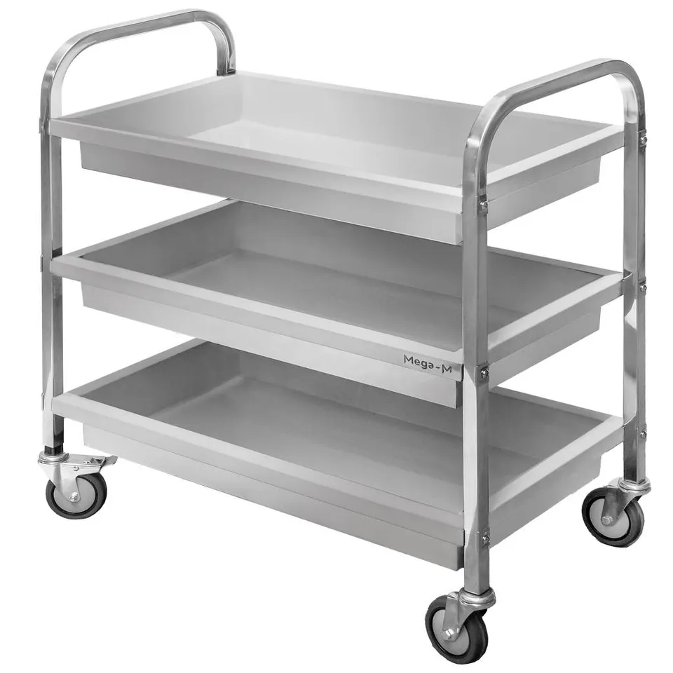 Mega-M Carrello di Servizio Inox 3 Ripiani 95x50x95 cm