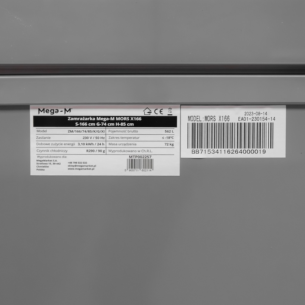 Mega-M Mors X166 congelatore a pozzetto 562L coperchio incernierato