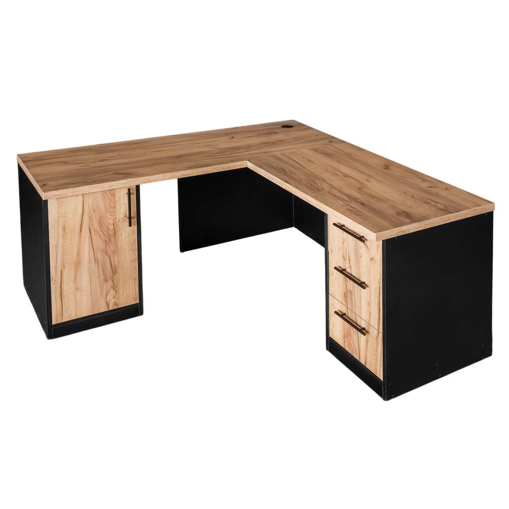 Mega-M L-160 scrivania angolare rovere kraft nero con cassetti