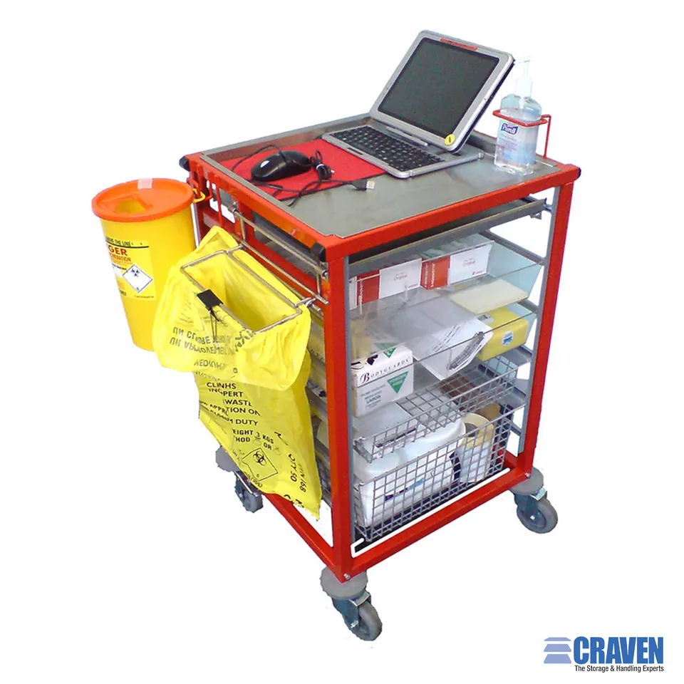 Craven MSL PHLEB Carrello Prelievi Inox con Portarifiuti