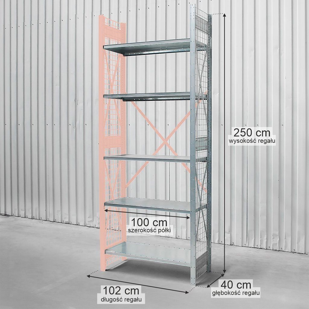 Dexion scaffale magazzino 250x102x40 aggiuntivo 5 ripiani rete