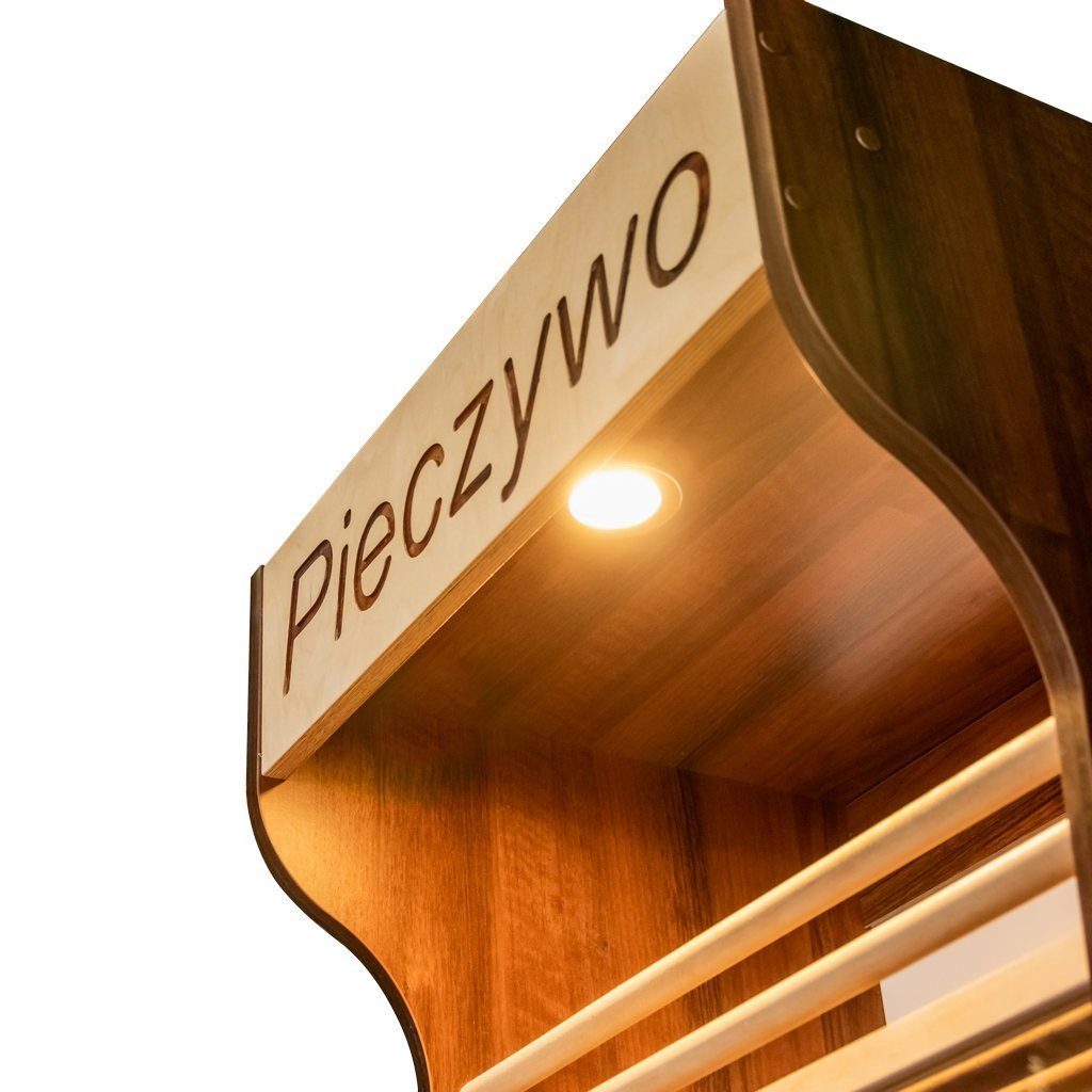 Espositore pane 200x60x50 cm noce plexiglass LED 4 ripiani