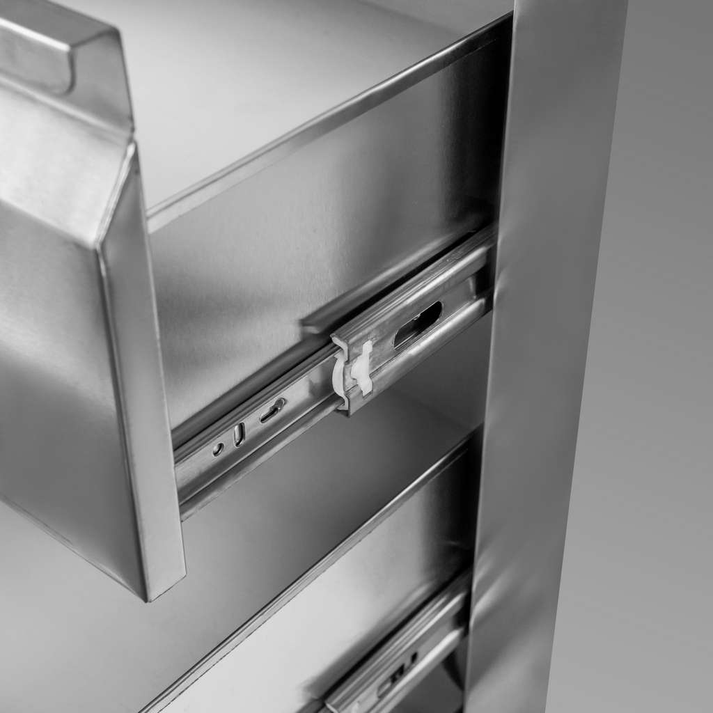 Mega-M tavolo inox mobile 60x60x85 cm 3 cassetti ruote