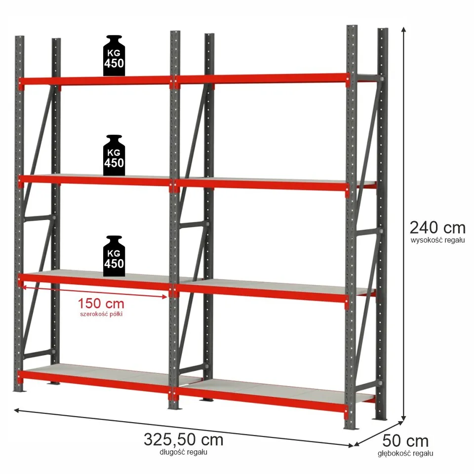 Mega-M Fortis scaffale metallo 8 ripiani 240x325x50 450kg