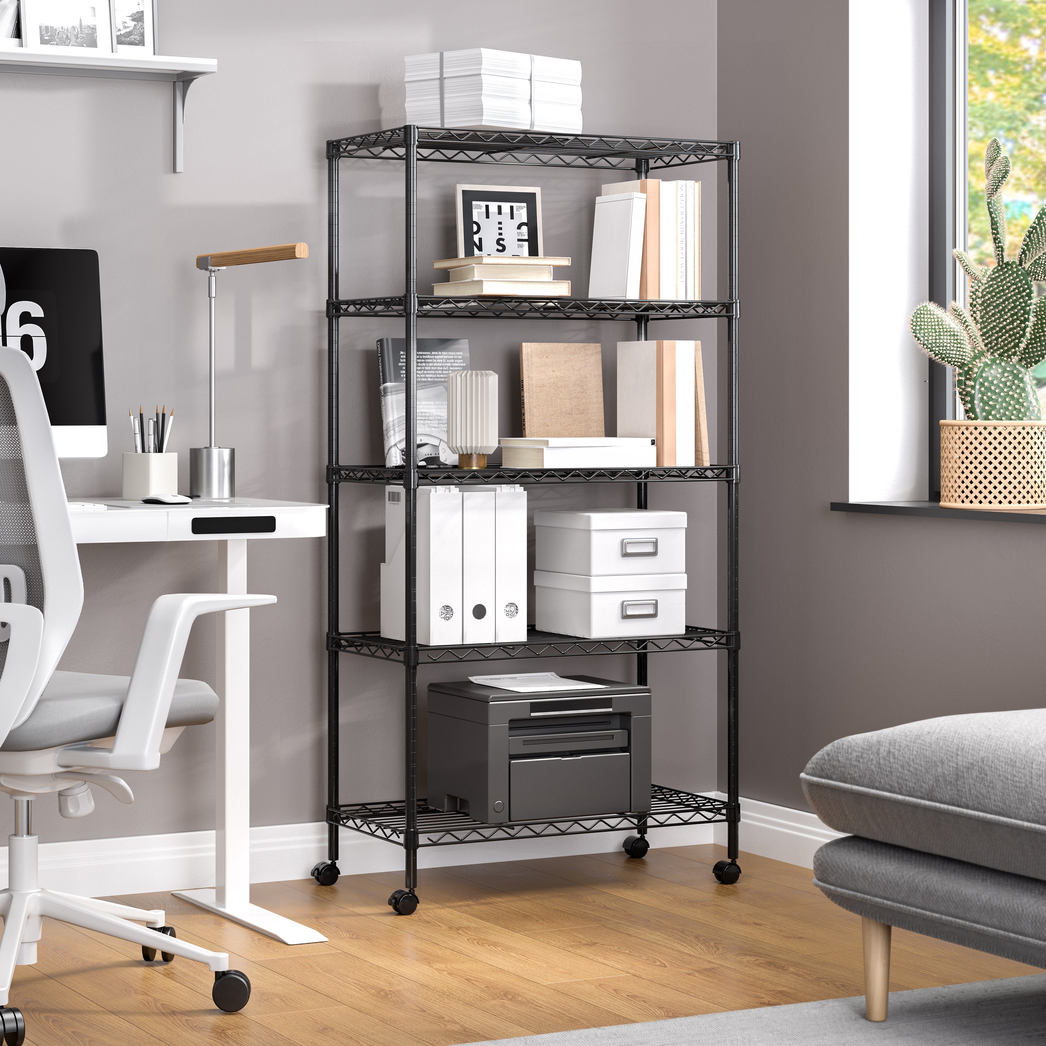 Seville Classics scaffale metallo nero 5 ripiani 76x35x152 cm