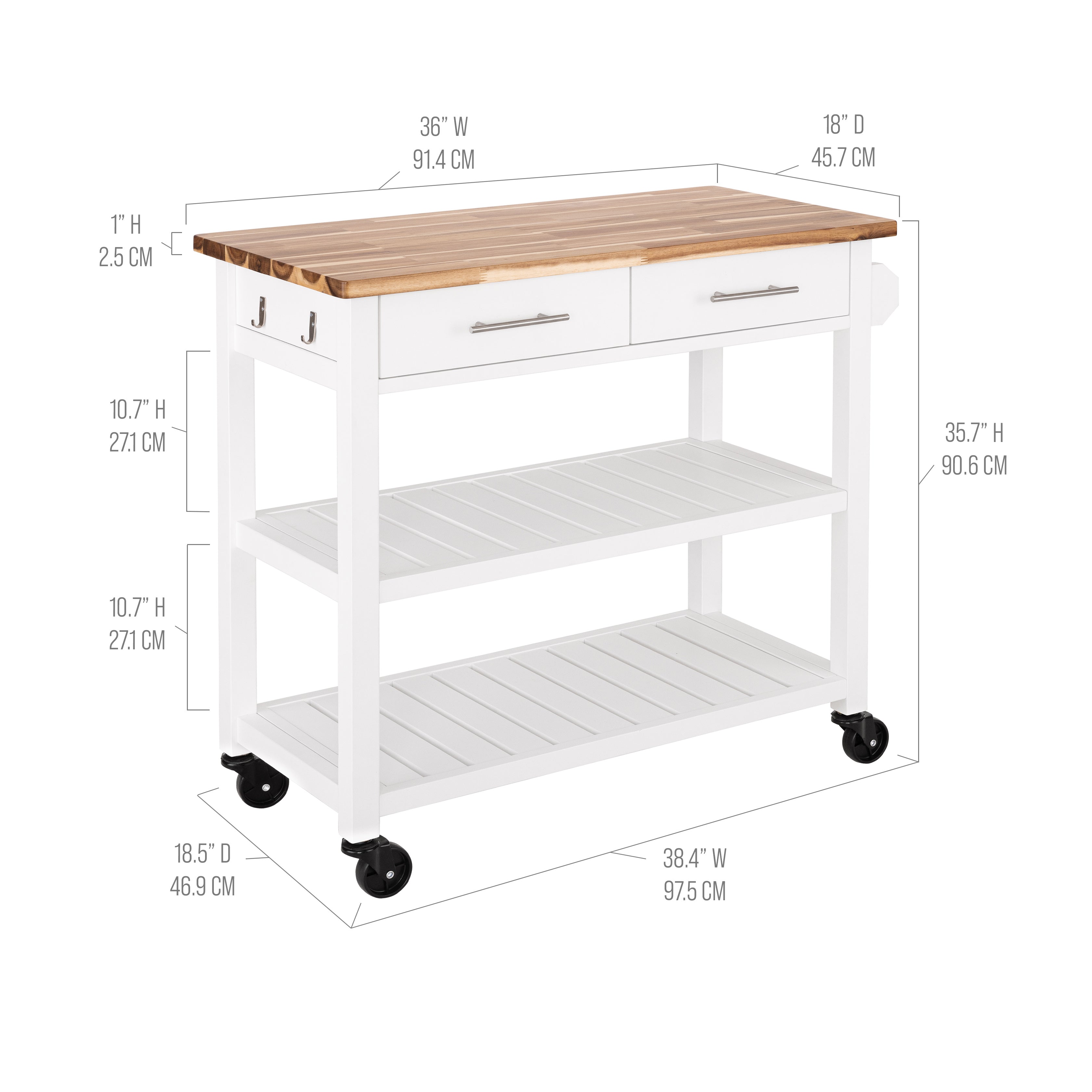 Seville Classics Carrello Cucina Acacia 2 Cassetti